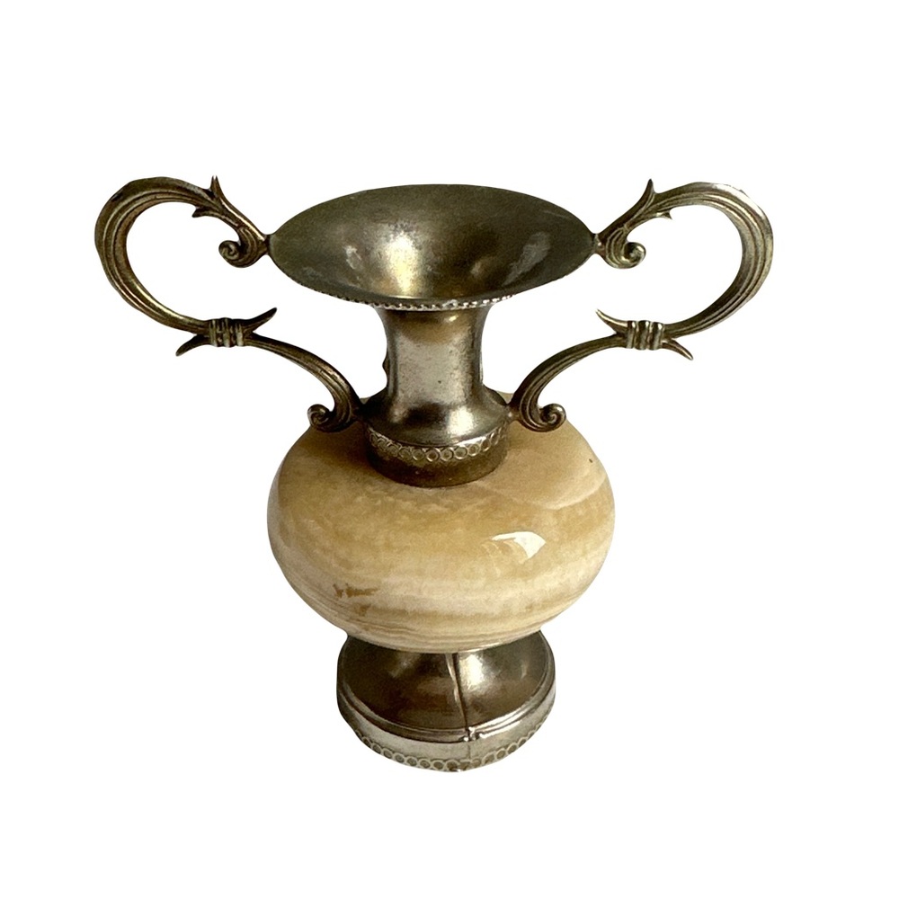 Mini Onyx Amphora Vintage Vase with Handles: Beige and Brown. True Vintage.